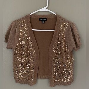 River Island Gold Knit Sequin Bolero Open Front Cardigan Size L (Runs Small)